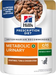 Hill's Prescription Diet c/d Multicare + Metabolic Feline Vegetable, Tuna & Chicken Stew Wet Cat Food, 2.8-oz pouch, case of 24