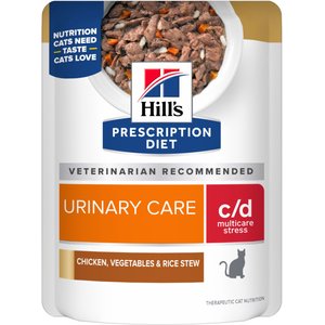 Hill's Prescription Diet c/d Multicare Stress Feline Chicken, Vegetables & Rice Stew Wet Cat Food, 2.8-oz pouch, case of 24