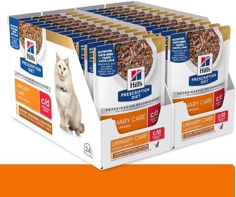 Show full view: Hill's Prescription Diet c/d Multicare Stress Feline Chicken, Vegetables & Rice Stew Wet Cat Food, 2.8-oz pouch, case of 24 slide 3 of 11