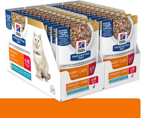 Show full view: Hill's Prescription Diet c/d Multicare Stress Feline Vegetables, Tuna, & Rice Stew Wet Cat Food, 2.8-oz pouch, case of 24 slide 3 of 10