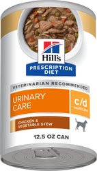 Hill's Prescription Diet c/d Multicare Urinary Care Chicken & Vegetable Stew Wet Dog Food, 12.5-oz can, case of 12