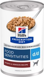 Hill's Prescription Diet d/d Potato & Venison Recipe Wet Dog Food, 13-oz can, case of 12