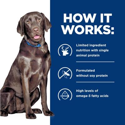 Show full view: Hill's Prescription Diet d/d Potato & Venison Recipe Wet Dog Food, 13-oz can, case of 12 slide 7 of 11