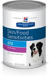 Hill's Prescription Diet d/d Skin/Food Sensitivities Duck Formula Canned Dog Food, 13-oz, case of 12, bundle of 2
