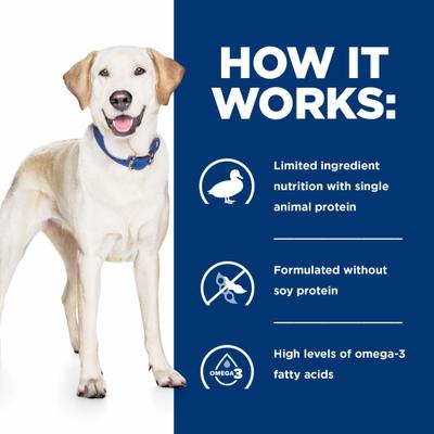 Show full view: Hill's Prescription Diet d/d Skin/Food Sensitivities Potato & Duck Recipe Dry Dog Food, 17.6-lb bag slide 7 of 13