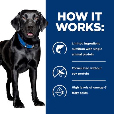 Show full view: Hill's Prescription Diet d/d Skin/Food Sensitivities Potato & Salmon Recipe Dry Dog Food, 25-lb bag slide 7 of 13
