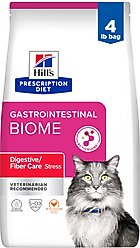 Hill's Prescription Diet Gastrointestinal Biome Stress Digestive/Fiber Care with Chicken Dry Cat Food, 4-lb bag