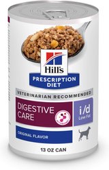 Hill's Prescription Diet i/d Digestive Care Low Fat Original Flavor Pate Wet Dog Food, 13-oz, case of 12