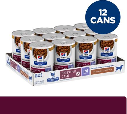 Show full view: Hill's Prescription Diet i/d Digestive Care Low Fat Rice, Vegetable & Chicken Stew Wet Dog Food, 12.5-oz, case of 24 slide 3 of 13
