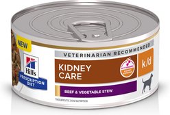 Hill's Prescription Diet k/d Kidney Care Beef & Vegetable Stew Wet Dog Food, 5.5-oz can, case of 24