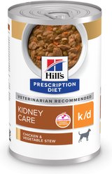 Hill's Prescription Diet k/d Kidney Care Chicken & Vegetable Stew Wet Dog Food, 12.5-oz can, case of 12