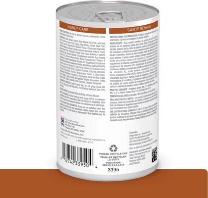 Show full view: Hill's Prescription Diet k/d Kidney Care Chicken & Vegetable Stew Wet Dog Food, 12.5-oz can, case of 12 slide 3 of 12