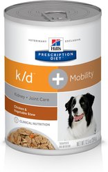 Hill's Prescription Diet k/d Kidney Care + Mobility Care with Chicken & Vegetable Stew Canned Dog Food, 12.5-oz, case of 12, bundle of 2