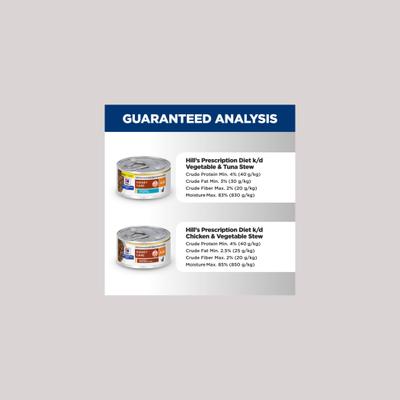 Show full view: Hill's Prescription Diet k/d Kidney Care Stew Variety Pack Wet Cat Food, 2.9-oz can, case of 24 slide 10 of 11