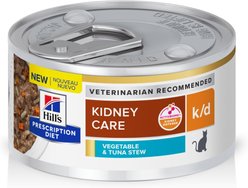 Hill's Prescription Diet k/d Kidney Care Vegetable & Tuna Stew Wet Cat Food, 2.9-oz, case of 24
