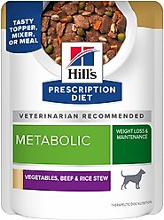 Hill's Prescription Diet Metabolic Canine Vegetables, Beef & Rice Stew Wet Dog Food, 2.8-oz pouch, case of 24