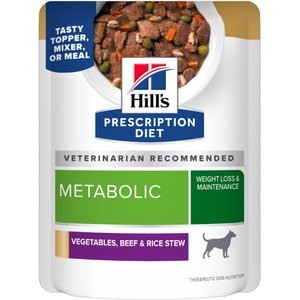 Hill's Prescription Diet Metabolic Canine Vegetables, Beef & Rice Stew Wet Dog Food, 2.8-oz pouch, case of 24
