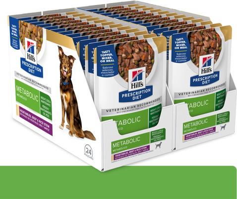 Show full view: Hill's Prescription Diet Metabolic Canine Vegetables, Beef & Rice Stew Wet Dog Food, 2.8-oz pouch, case of 24 slide 3 of 12