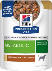 Hill's Prescription Diet Metabolic Canine Vegetables, Rice & Chicken Stew Wet Dog Food, 2.8-oz pouch, case of 24