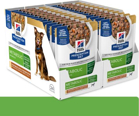 Show full view: Hill's Prescription Diet Metabolic Canine Vegetables, Rice & Chicken Stew Wet Dog Food, 2.8-oz pouch, case of 24 slide 3 of 12