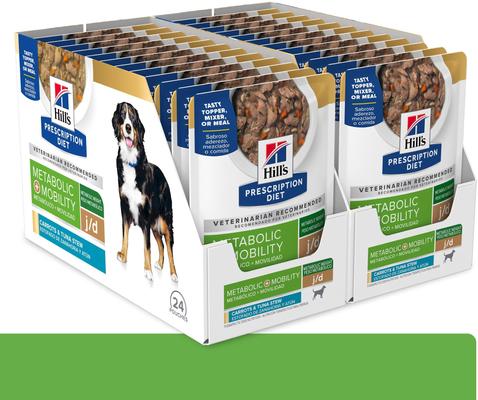 Show full view: Hill's Prescription Diet Metabolic +j/d Carrot & Tuna Stew Wet Dog Food, 2.8-oz pouch, case of 24 slide 3 of 12