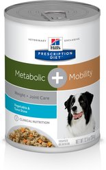 Hill's Prescription Diet Metabolic + Mobility Weight & Joint Care Vegetable & Tuna Stew Canned Dog Food, 12.5-oz, case of 12, bundle of 2