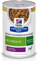 Hill's Prescription Diet Metabolic Weight Management Vegetable & Beef Stew Wet Dog Food, 12.5-oz can, case of 12