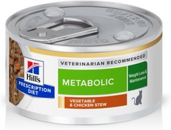 Hill's Prescription Diet Metabolic Weight Management Vegetable & Chicken Stew Wet Cat Food, 2.9-oz can, case of 24