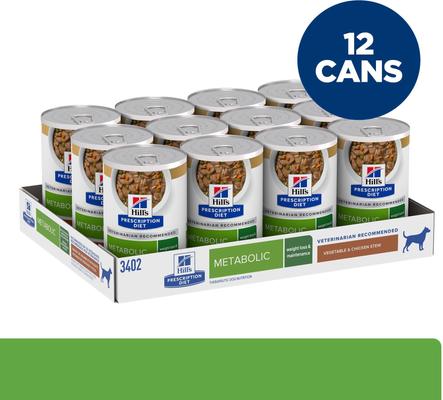 Show full view: Hill's Prescription Diet Metabolic Weight Management Vegetable & Chicken Stew Wet Dog Food, 12.5-oz can, case of 12 slide 3 of 12