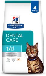 Hill's Prescription Diet t/d Dental Care Chicken Flavor Dry Cat Food, 4-lb bag slide 1 of 9