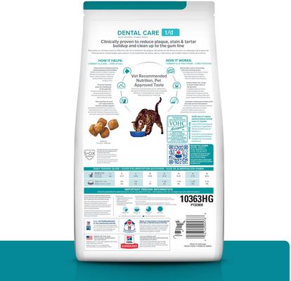 Show full view: Hill's Prescription Diet t/d Dental Care Chicken Flavor Dry Cat Food, 4-lb bag slide 3 of 13