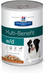 Hill's Prescription Diet w/d Multi-Benefit Digestive, Weight, Glucose, Urinary Management Vegetable & Chicken Stew Canned Dog Food, 12.5-oz, case of 24
