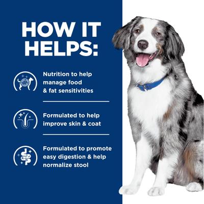 Show full view: Hill's Prescription Diet z/d Low Fat Hydrolyzed Soy Recipe Food Sensitivities Dry Dog Food, 25-lb bag slide 5 of 11