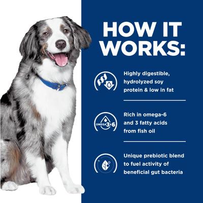 Show full view: Hill's Prescription Diet z/d Low Fat Hydrolyzed Soy Recipe Food Sensitivities Dry Dog Food, 8-lb bag slide 6 of 11