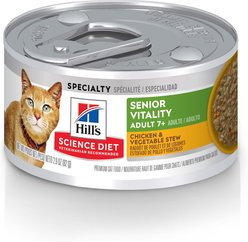 Hill's Science Diet Adult 7+ Senior Vitality Chicken & Vegetable Stew Wet Cat Food, 2.9-oz can, case of 24