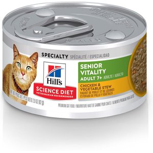 Hill's Science Diet Adult 7+ Senior Vitality Chicken & Vegetable Stew Wet Cat Food, 2.9-oz can, case of 24