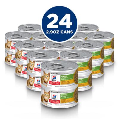 Show full view: Hill's Science Diet Adult 7+ Senior Vitality Chicken & Vegetable Stew Wet Cat Food, 2.9-oz can, case of 24 slide 3 of 14