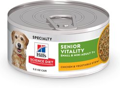 Hill's Science Diet Adult 7+ Small Breed & Mini Breed Senior Vitality Chicken & Vegetable Stew Wet Dog Food, 5.5-oz can, case of 24