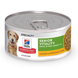 Hill's Science Diet Adult 7+ Small Breed & Mini Breed Senior Vitality Chicken & Vegetable Stew Wet Dog Food, 5.5-oz can, case of 24