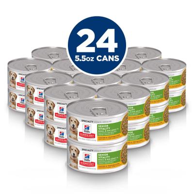 Show full view: Hill's Science Diet Adult 7+ Small Breed & Mini Breed Senior Vitality Chicken & Vegetable Stew Wet Dog Food, 5.5-oz can, case of 24 slide 3 of 14