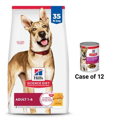 Hill's Science Diet Hill's Science Diet Adult Chicken & Barley Recipe Dry Food + Savory Stew with Beef & Vegetables Canned Dog Food