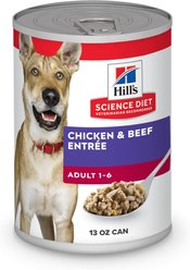 Hill's Science Diet Adult Chicken& Beef Entree Wet Dog Food, 13-oz can, case of 12