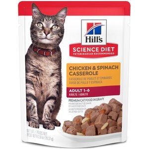 Hill's Science Diet Adult Chicken & Spinach Casserole Recipe Cat Food, 2.8-oz pouch, case of 24