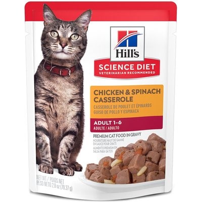 Hill's Science Diet Hill's Science Diet Adult Chicken & Spinach Casserole Recipe Cat Food, 2.8-oz pouch, case of 24