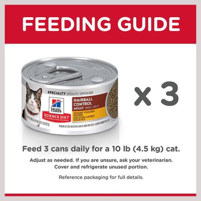 Show full view: Hill's Science Diet Adult Hairball Control Savory Chicken Entree Wet Cat Food, 2.9-oz can, case of 24 slide 9 of 13