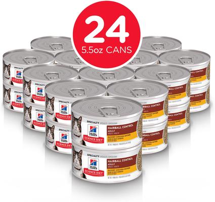 Show full view: Hill's Science Diet Adult Hairball Control Savory Chicken Entree Wet Cat Food, 5.5-oz can, case of 24 slide 3 of 13