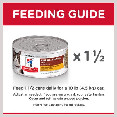Show full view: Hill's Science Diet Adult Hairball Control Savory Chicken Entree Wet Cat Food, 5.5-oz can, case of 24 slide 9 of 13