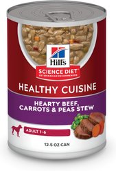 Hill's Science Diet Adult Healthy Cuisine Hearty Beef, Carrots & Peas Stew Wet Dog Food, 12.5-oz can, case of 12
