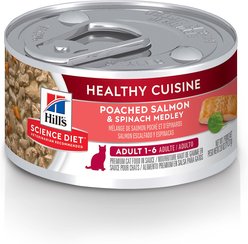 Hill's Science Diet Adult Healthy Cuisine Poached Salmon & Spinach Medley Wet Cat Food, 2.8-oz can, case of 24