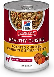 Hill's Science Diet Adult Healthy Cuisine Roasted Chicken, Carrots & Spinach Stew Wet Dog Food, 12.5-oz can, case of 12